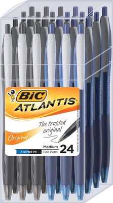 BIC Atlantis Retractable Ballpoint Pens, Medium Point (1.0mm), Black/Blue, 24/Pk (VCG12UAD)