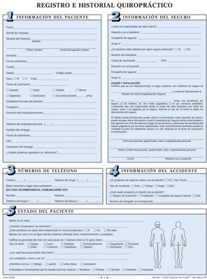 Medical Arts Press® Chiropractic Registration and History Form without Updates; Sky Blue, Spanish