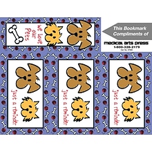 Graphic Image 3-Up Laser Postcards with Bookmark, Animated Dog and Cat, Bone and Yarn Border, 150 Po