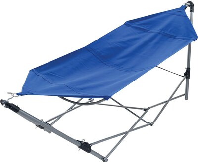Stalwart Portable Canvas Hammock With Frame Stand and Carrying Bag, Blue