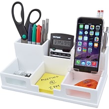 Victor Technology 6 Compartment Wood Compartment Storage with Smart Phone Holder, Pure White (W9525)