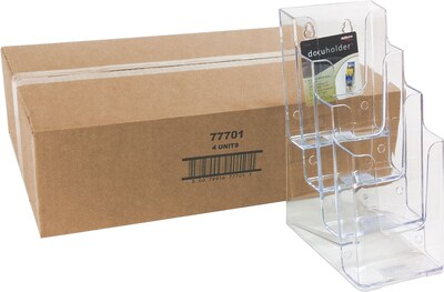 Deflect-O Docuholder Brochure Holder, 4.875" x 10", Vertical, Desktop/Wall, Crystal Clear Plastic, 4/Carton (77701)