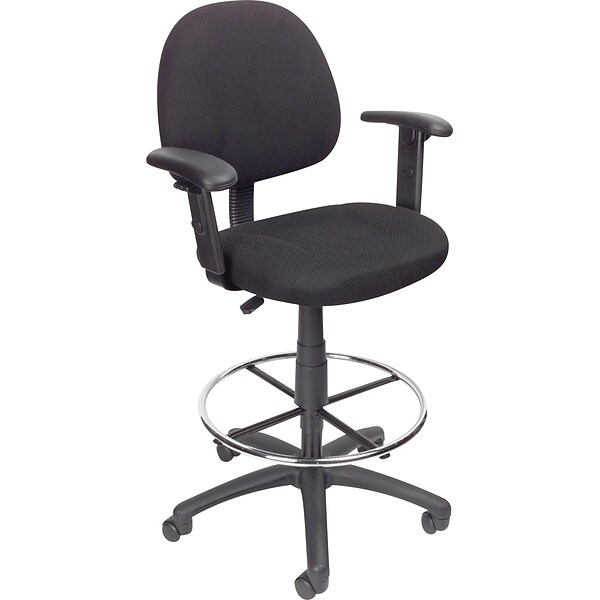 Boss® Drafting Stool w/ Adjustable Arms and Footring; Black