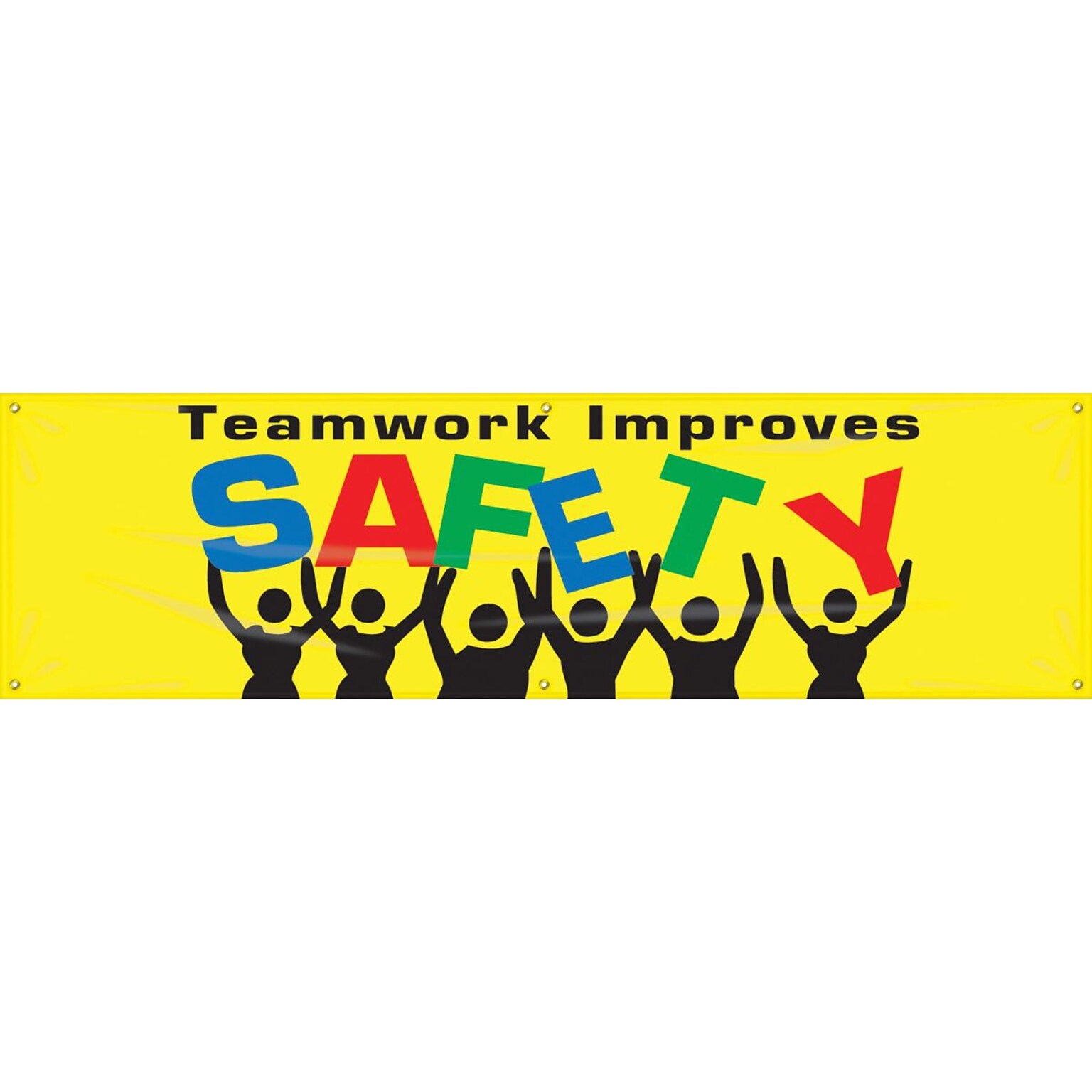 Accuform Motivational Safety Banner, TEAMWORK IMPROVES SAFETY, 28 x 8, Reinforced Vinyl (MBR870)