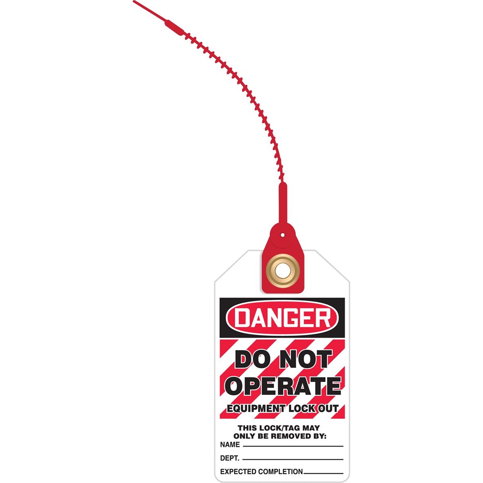 Accuform Loop n Lock Tie Tags, DANGER DO NOT OPERATE EQUIPMENT LOCK OUT, RP-Plastic, 10/Pack (TAK641)