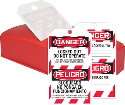 Accuform Signs QuickTags Dispenser Bilingual Tag, DANGER LOCK OUT DO NOT OPERATE, 6 1/4x3 Cardstock