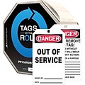 Accuform Tags By-The-Roll, DANGER OUT OF SERVICE, 6 1/4 x 3, PF-Cardstock, 100/Roll (TAR118)