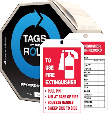 Accuform Tag By-The-Roll; TO USE FIRE EXTINGUISHER INSPECTION RECORD, 6¼x3 Cardstock 100/Roll (TAR