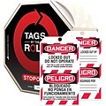 ACCUFORM SIGNS® Bilingual Tag By-The-Roll, DANGER LOCKED OUT DO NOT OPERATE, 6¼x3 Cardstock 100/RL