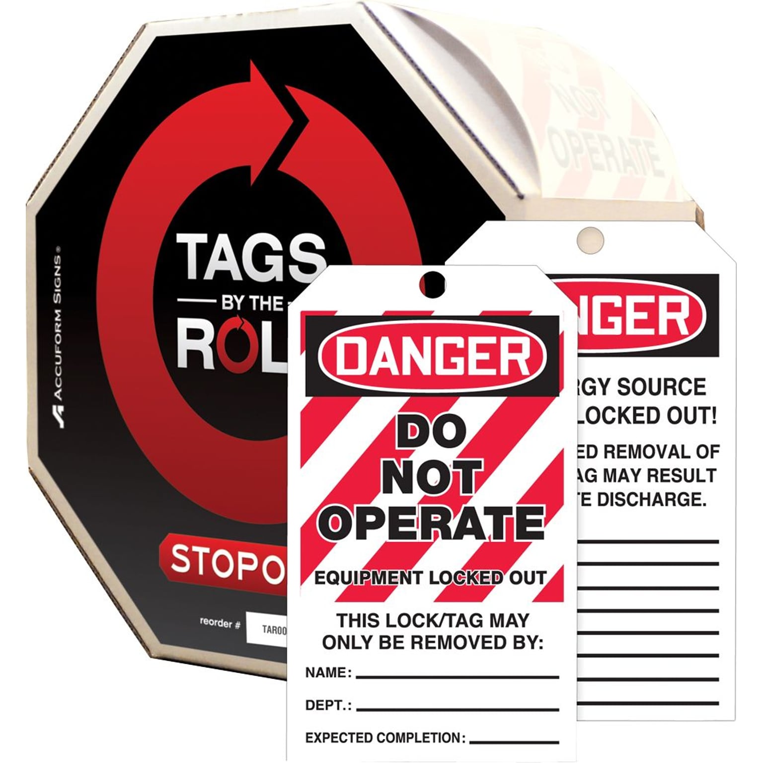 Accuform Tag By-The-Roll, DANGER DO NOT OPERATE EQUIPMENT LOCK OUT, 6 1/4x3 Cardstock, 100/Roll (TAR402)