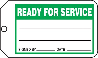 ACCUFORM SIGNS® Production Control Tag, READY FOR SERVICE, 5¾ x 3¼, RP-Plastic, 25/Pk