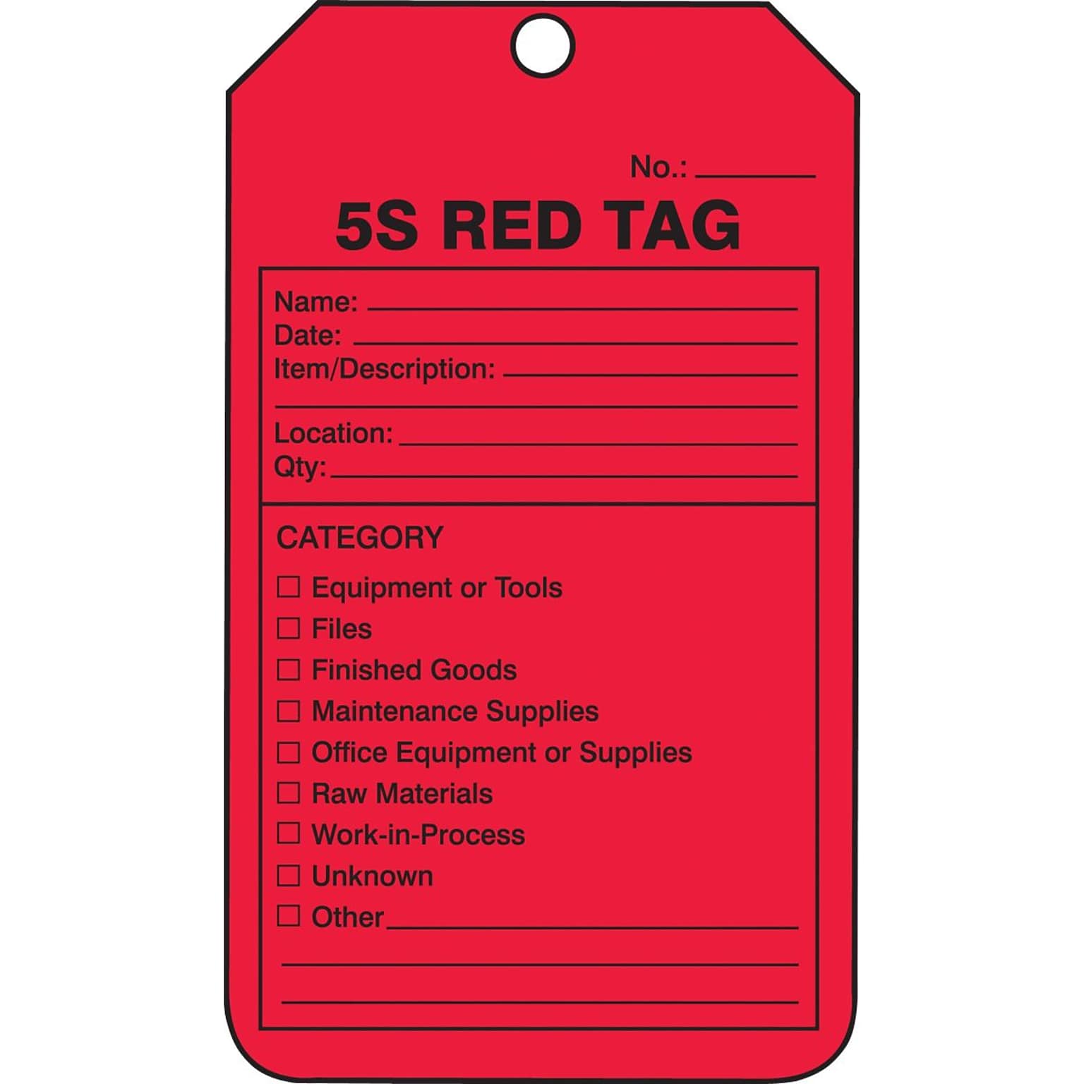 Accuform Production Control Tag, 5S RED TAG, 5 3/4 x 3 1/4, PF-Cardstock, 25/Pack (MMT105CTP)