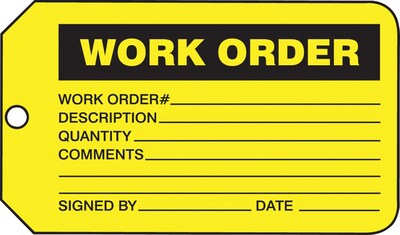 Accuform Production Control Tag, WORK ORDER, 5 3/4 x 3 1/4, PF-Cardstock, 25/Pack (MMT335CTP)