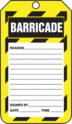 Accuform Safety Tag, BARRICADE, 5 3/4 x 3 1/4, PF-Cardstock, 25/Pack (TAB107CTP)