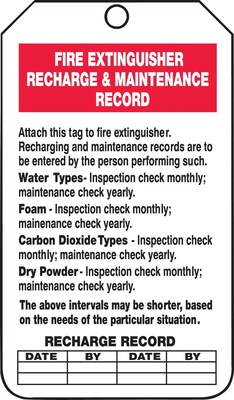 Accuform Safety Tag, FIRE EXTINGUISHER RECHARGE & MAINTENANCE RECORD, 5 3/4x3 1/4, Plastic, 25/Pack (TRS211PTP)