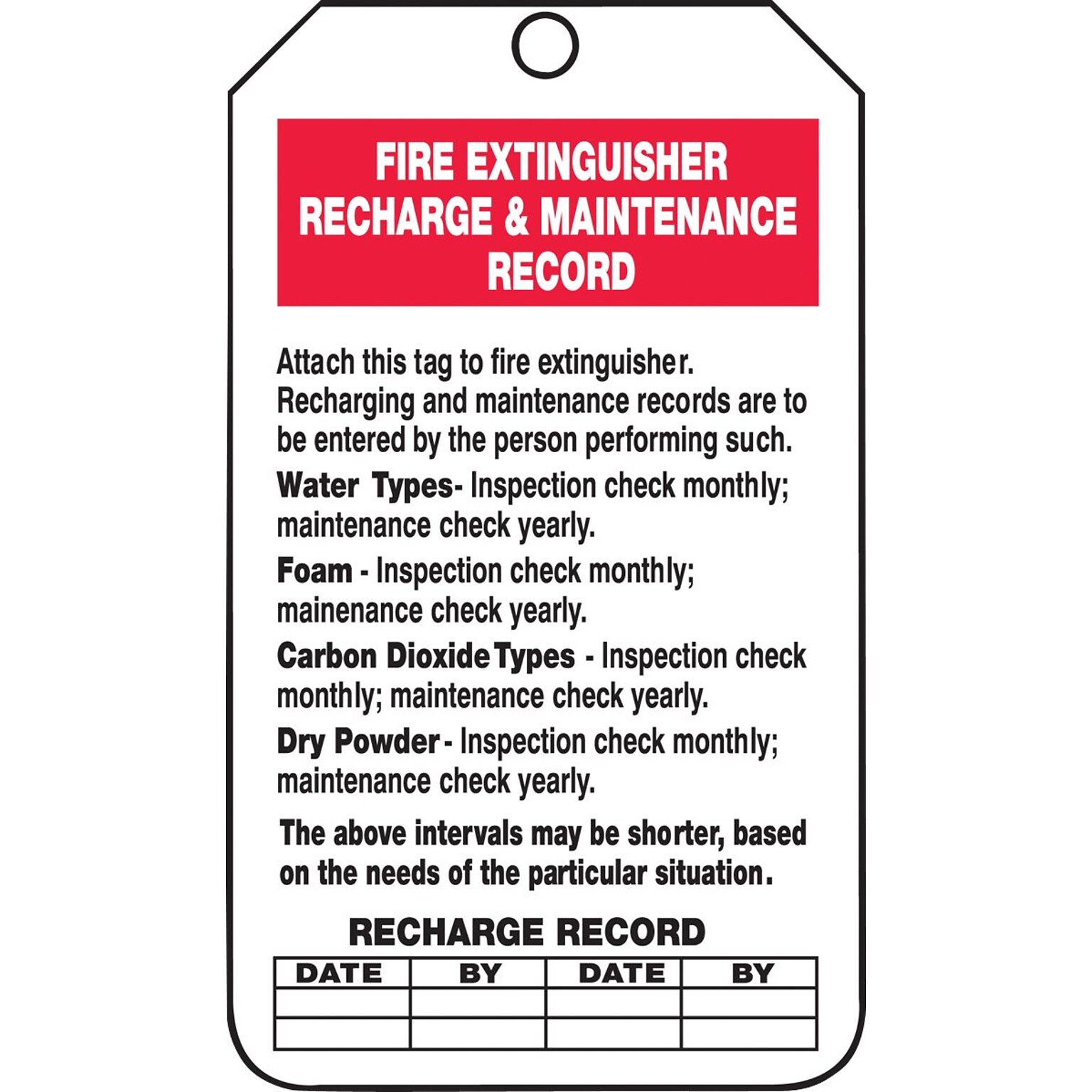 Accuform Safety Tag, FIRE EXTINGUISHER RECHARGE MAINTENANCE RECORD, 5¾x3¼ Cardstock, 25/Pack (TRS211CTP)