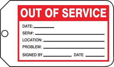 Accuform Production Control Tag, OUT OF SERVICE, 5 3/4 x 3 1/4, RP-Plastic, 25/Pack (MMT330PTP)