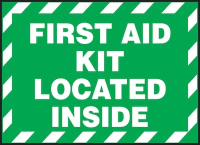 Accuform Safety Label, FIRST AID KIT LOCATED INSIDE, 3 1/2 x 5, Adhesive Vinyl, 5/Pack (LVHR560VSP