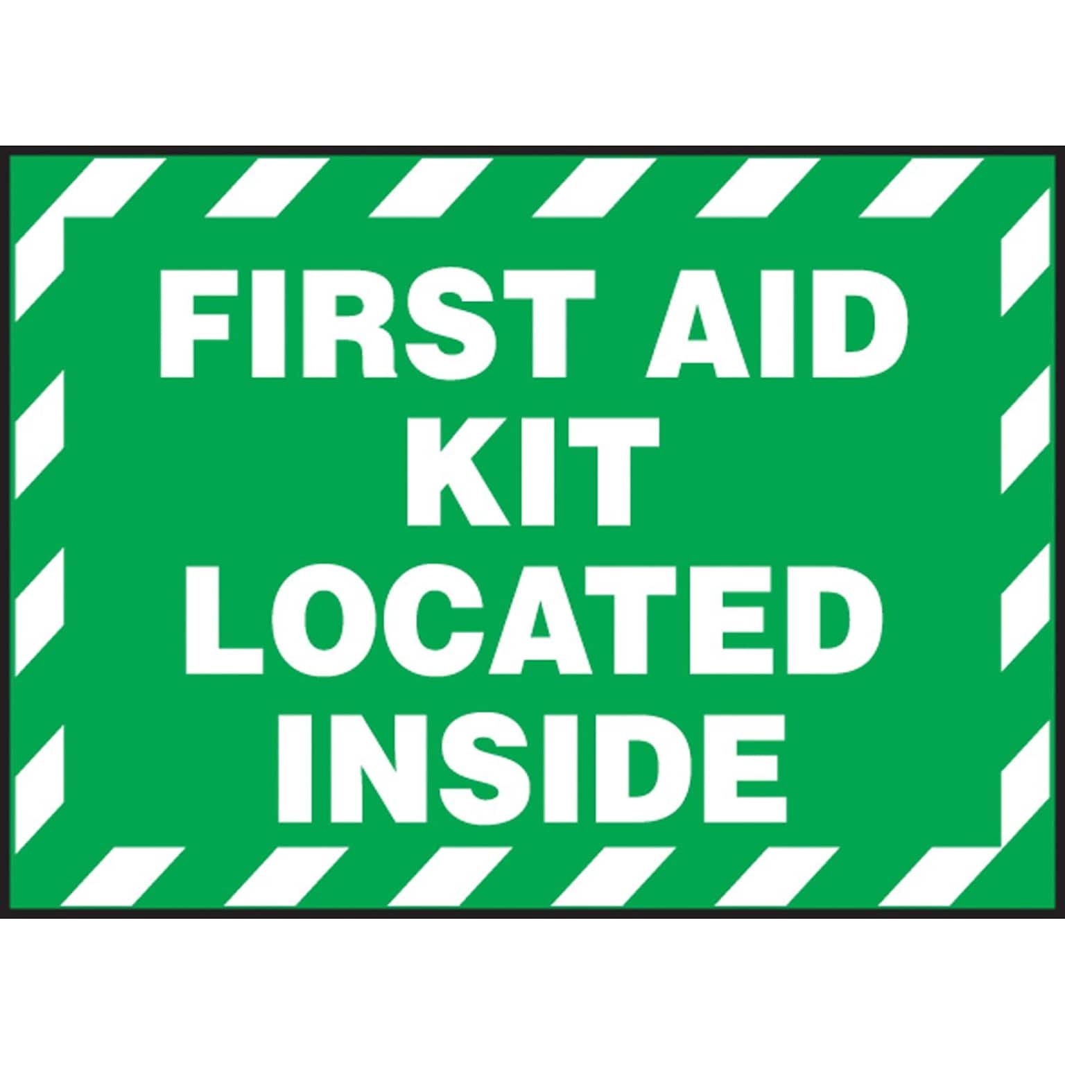 Accuform Safety Label, FIRST AID KIT LOCATED INSIDE, 3 1/2 x 5, Adhesive Vinyl, 5/Pack (LVHR560VSP)