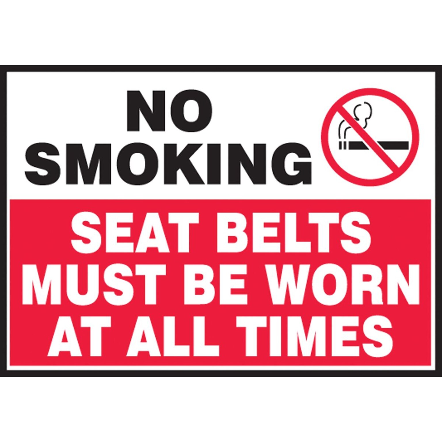 Accuform Label, NO SMOKING SEAT BELTS MUST BE WORN AT ALL TIMES, 3 1/2x5, Adhesive Vinyl, 5/Pack (LVHR512VSP)