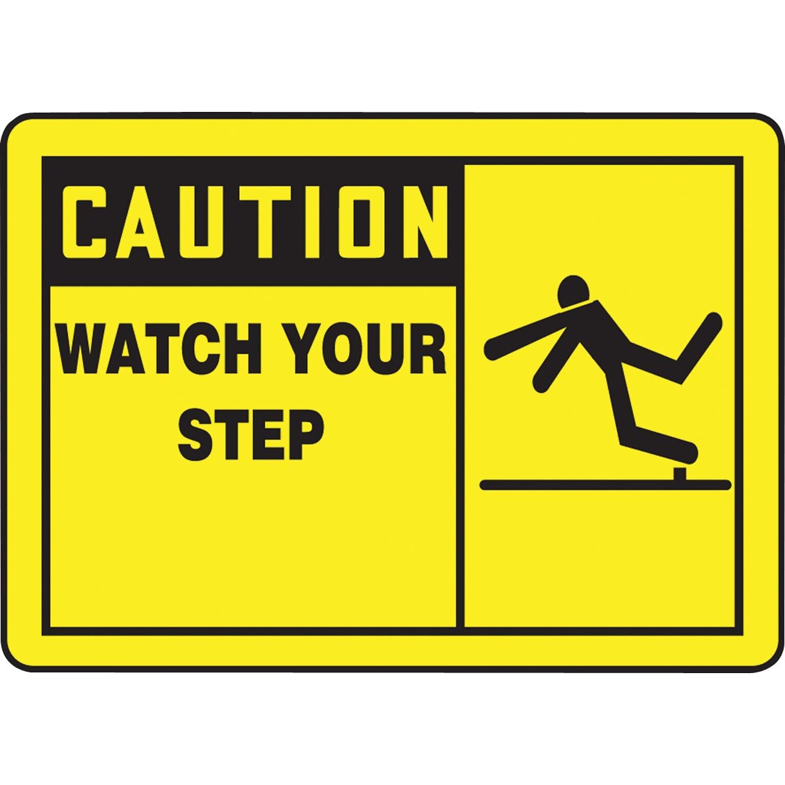 Accuform Signs Safety Label, CAUTION WATCH YOUR STEP, 3 1/2 x 5, Adhesive Vinyl, 5/Pack