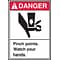 Accuform Safety Label, DANGER PINCH POINTS WATCH YOUR HANDS, 5 x 3 1/2, Adhesive Vinyl, 5/Pack (LE