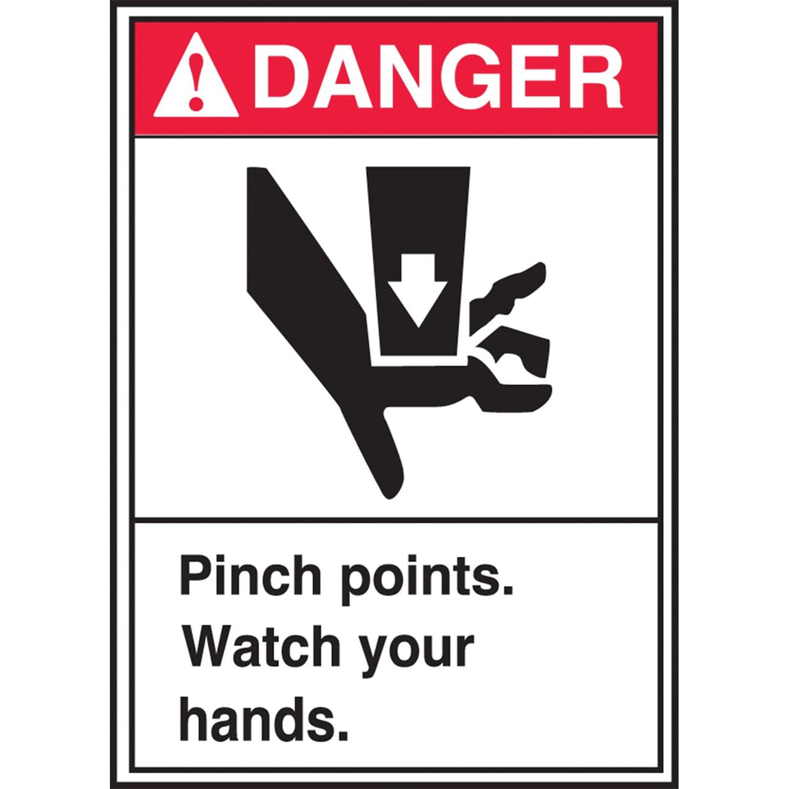 Accuform Safety Label, DANGER PINCH POINTS WATCH YOUR HANDS, 5 x 3 1/2, Adhesive Vinyl, 5/Pack (LEQM013VSP)