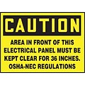 ACCUFORM SIGNS® Safety Label; ELECTRICAL PANEL MUST BE KEPT CLEAR FOR 36 INCHES, 3½x5, Vinyl, 5/Pk