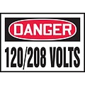 ACCUFORM SIGNS® Safety Label, DANGER 120/208 VOLTS, 3½ x 5, Adhesive Vinyl, 5/Pk