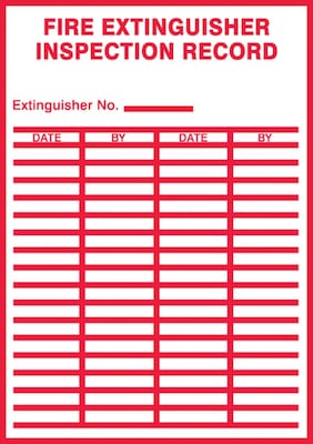 Accuform Safety Label, FIRE EXTINGUISHER INSPECTION RECORD, 5 x 3½, Adhesive Vinyl, 5/Pack (LFXG52