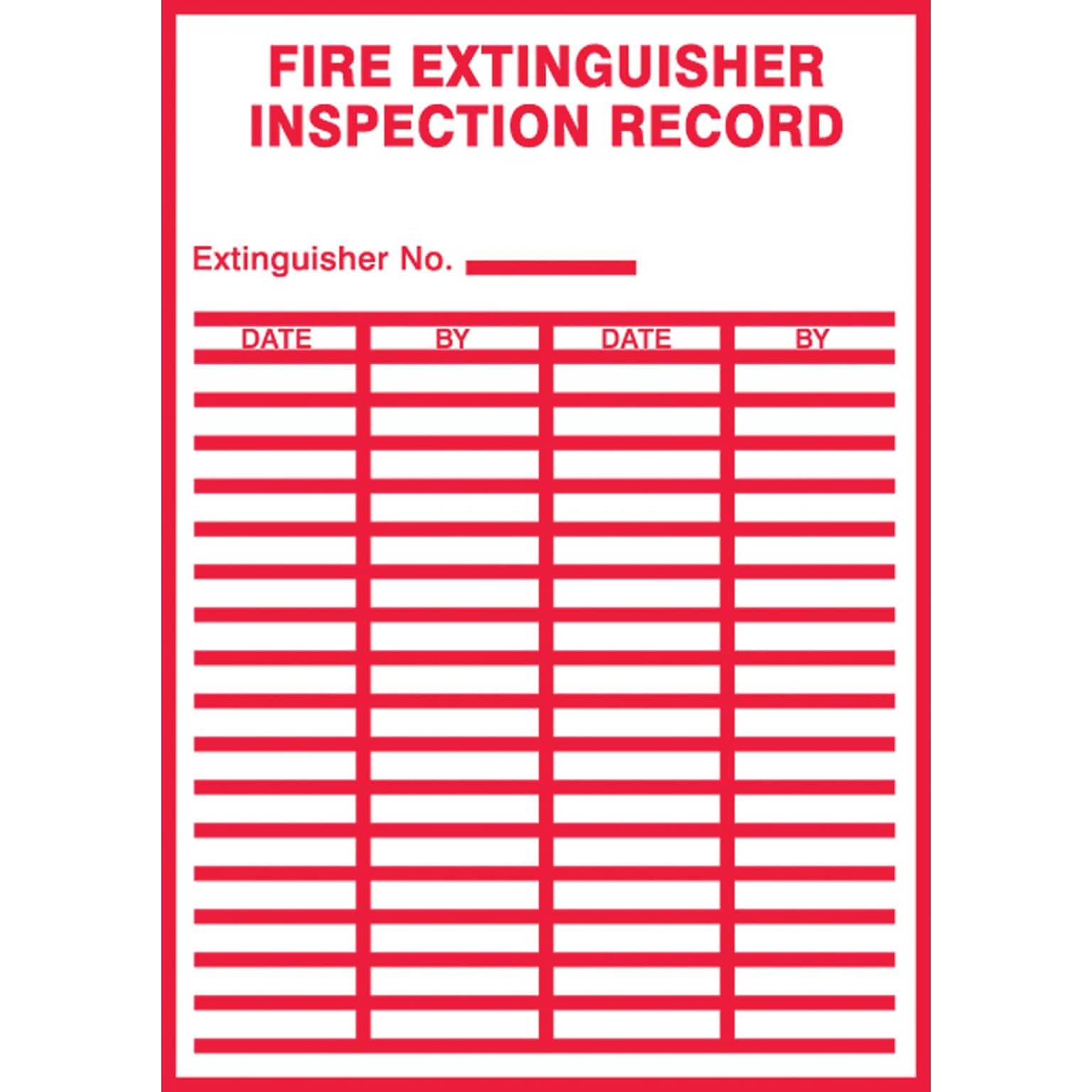 Accuform Safety Label, FIRE EXTINGUISHER INSPECTION RECORD, 5 x 3½, Adhesive Vinyl, 5/Pack (LFXG529VSP)