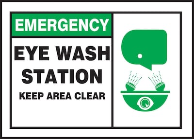 Accuform Label, EMERGENCY EYE WASH STATION KEEP AREA CLEAR, 3 1/2x5, Adhesive Vinyl, 5/Pack (LFSD9