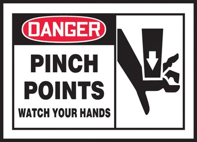 Accuform Safety Label, DANGER PINCH POINTS WATCH YOUR HANDS, 3 1/2 x 5, Adhesive Vinyl, 5/Pack (LE