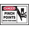 ACCUFORM SIGNS® Safety Label, DANGER PINCH POINTS WATCH YOUR HANDS, 3½ x 5, Adhesive Vinyl, 5/Pk