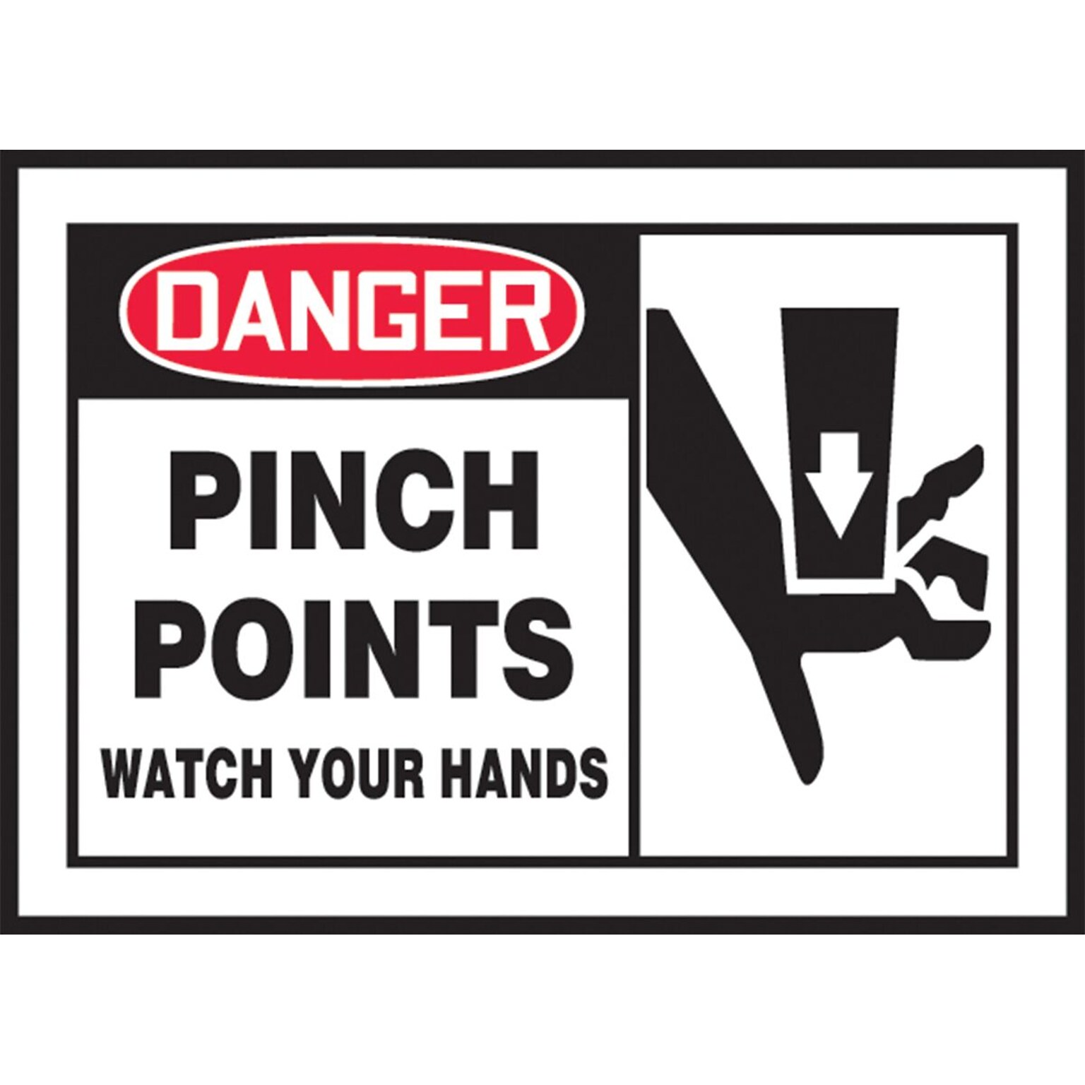 Accuform Safety Label, DANGER PINCH POINTS WATCH YOUR HANDS, 3 1/2 x 5, Adhesive Vinyl, 5/Pack (LEQM017VSP)