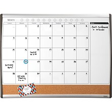 Staples® 2W x 1.5H Magnetic Cork & Dry Erase Calendar Whiteboard, Black/Silver Frame (52487/28214)