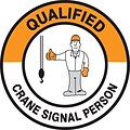 ACCUFORM SIGNS® Hard Hat/Helmet Decal, QUALIFIED CRANE SIGNAL PERSON, 2¼, Adhesive Vinyl, 10/Pk
