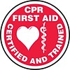 ACCUFORM SIGNS® Hard Hat/Helmet Decal, CPR FIRST AID CERTIFIED & TRAINED, 2¼, Adhesive Vinyl, 10/Pk