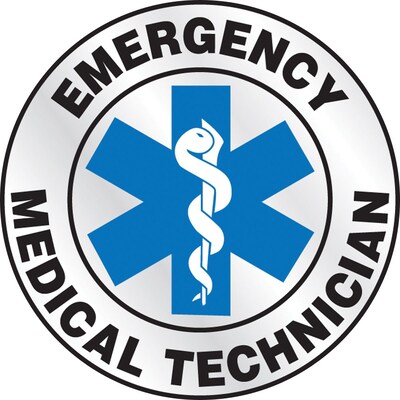 Accuform ER Reflective Helmet Sticker, EMERGENCY MEDICAL TECHNICIAN, 2¼, Adhesive Vinyl (LHTL608)