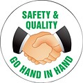 ACCUFORM SIGNS® Hard Hat/Helmet Decal, SAFETY & QUALITY GO HAND IN HAND, 2¼, Adhesive Vinyl, 10/Pk