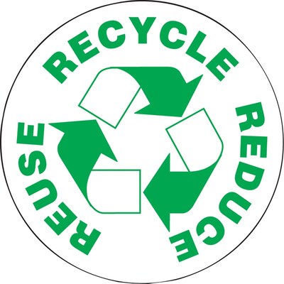 Accuform Hard Hat/Helmet Decal, REUSE RECYCLE REDUCE, 2 1/4, Adhesive Vinyl, 10/Pack (LHTL166)