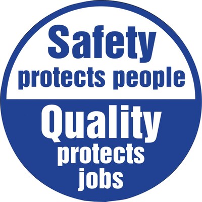 Accuform Hard Hat/Helmet Decal, SAFETY PROTECTS PEOPLE QUALITY PROTECTS JOB, 2 1/4 Vinyl, 10/Pack (LHTL304)