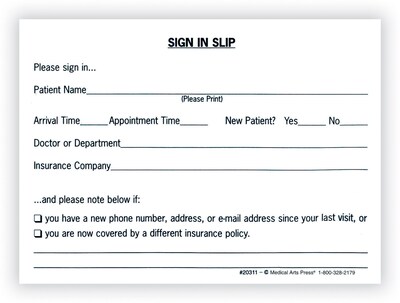 Medical Arts Press® Privacy Sign-in Slips