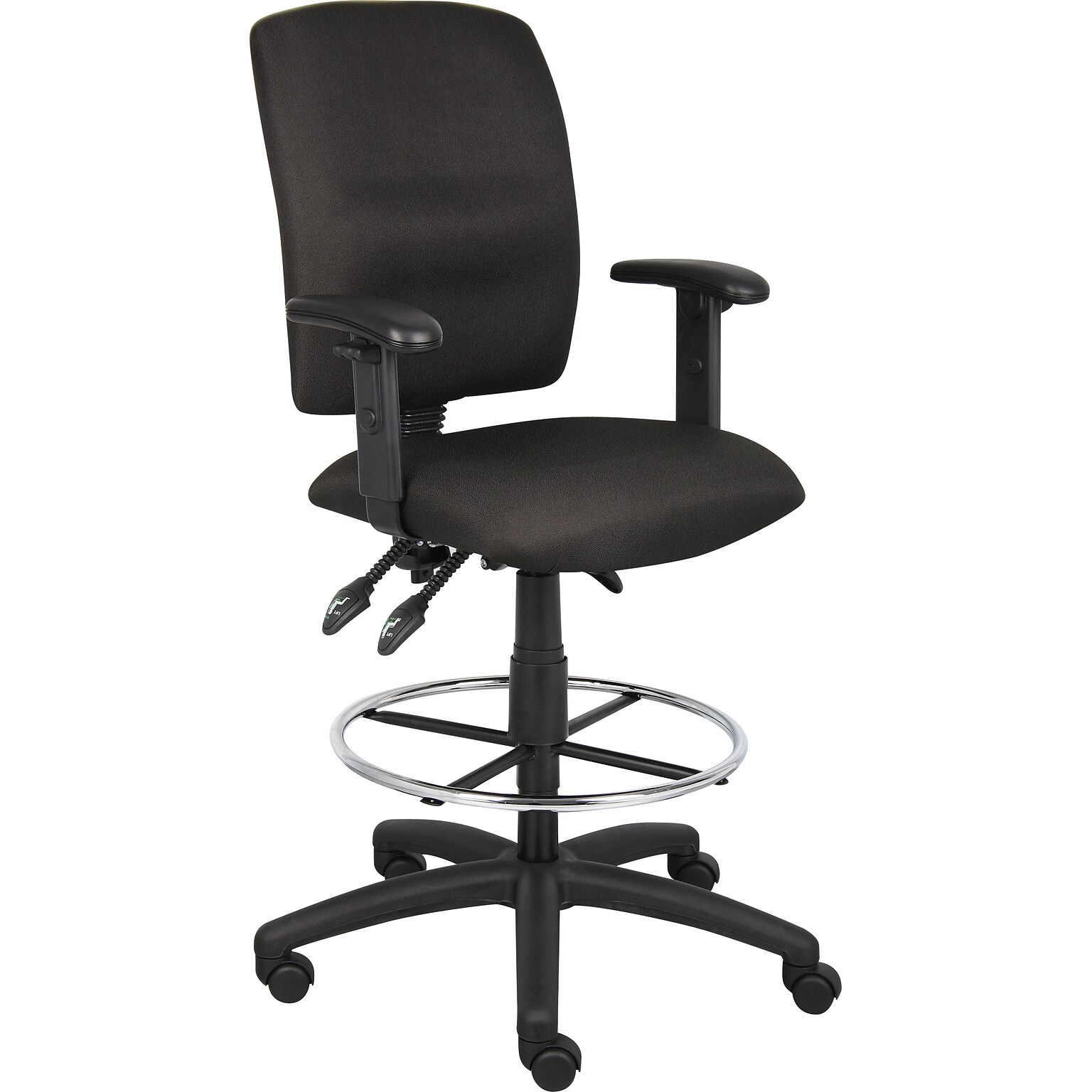 Boss® Multi-Function Fabric Drafting Stool w/ Adjustable Arm; Black