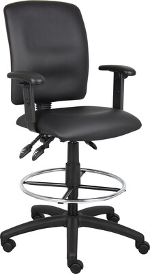 Boss® Multi-Function LeatherPlus Drafting Stool with Adjustable Arms