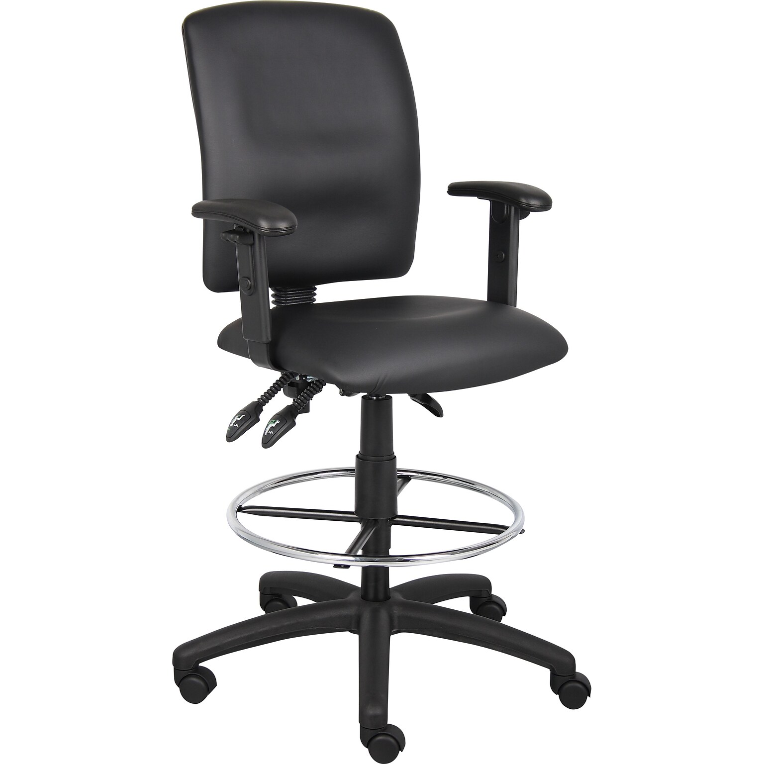 Boss® Multi-Function LeatherPlus Drafting Stool with Adjustable Arms