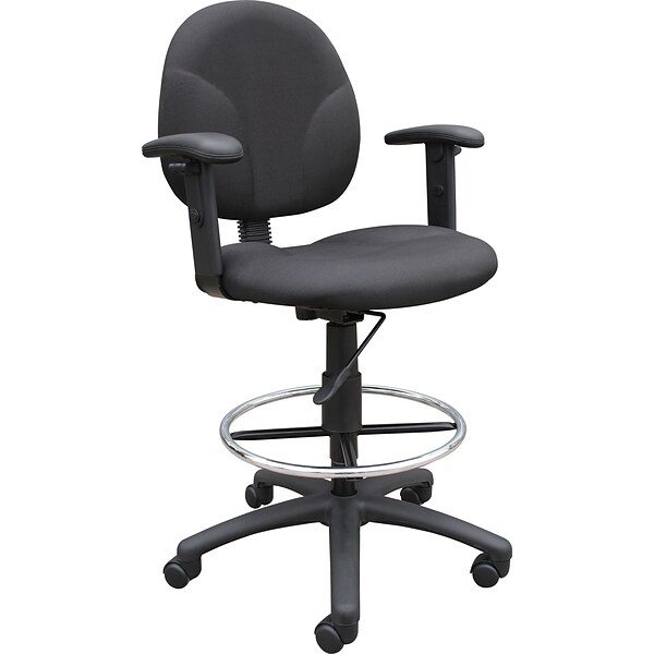 Boss® Fabric Drafting Stool with Adjustable Arms & Footring; Black