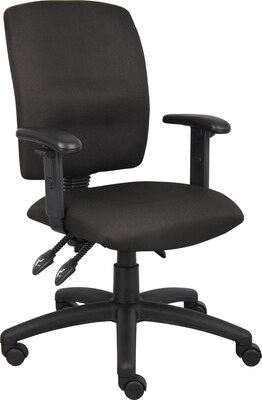 Boss Multi-Function Fabric Task Chair W/ Adjustable Arms, Black (B3036-BK)