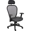 Boss Professional Managers Mesh Chair W/ Headrest; Leather, Black