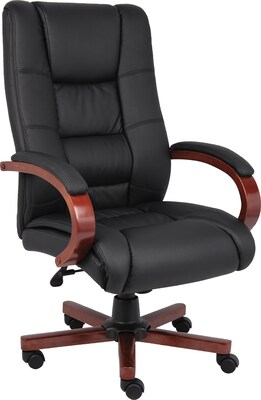 Boss High Back Executive Wood Finished Chair, Black/Cherry (B8991-C)